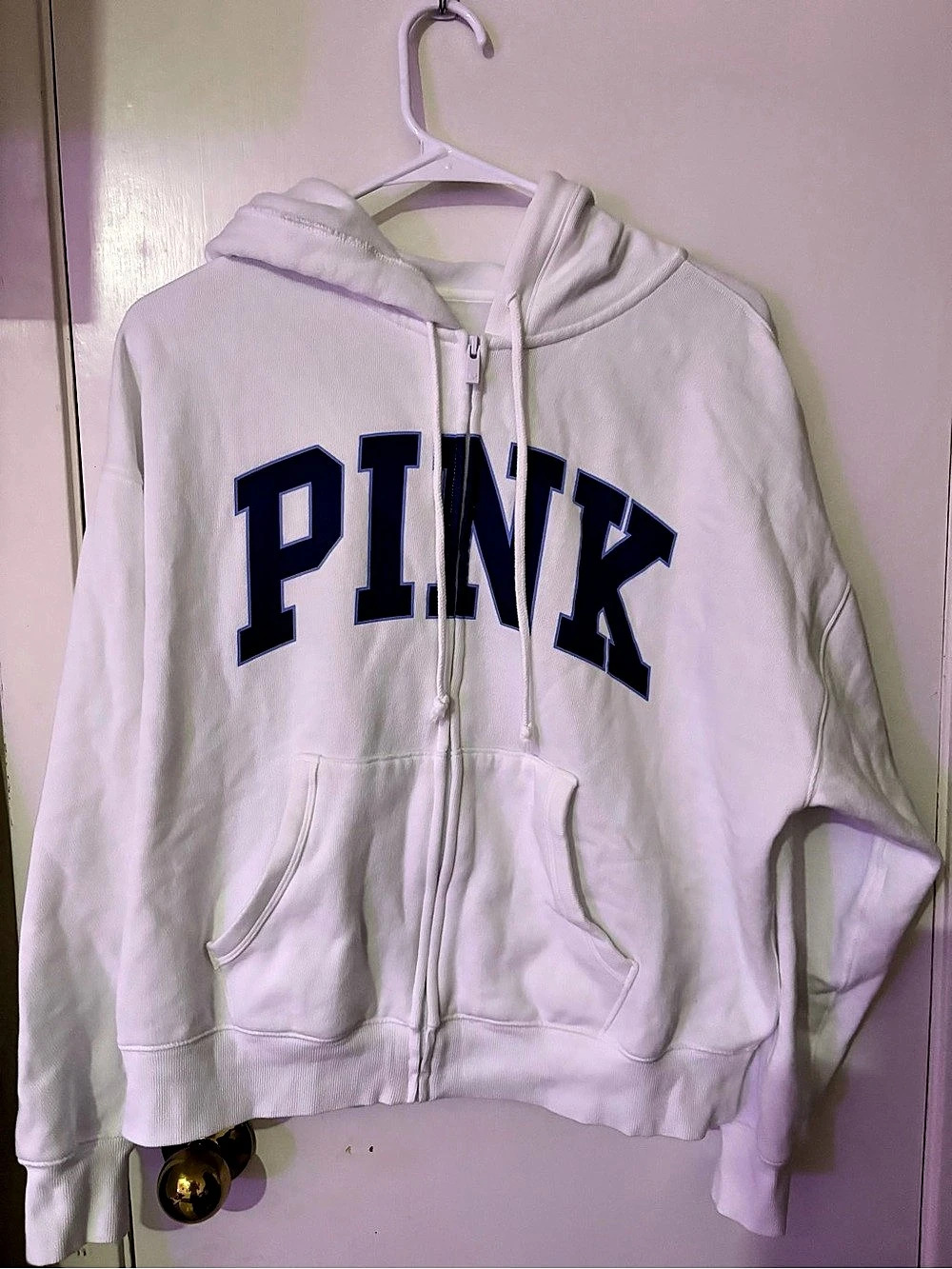 PINK Full-Zip Hoodie in White Size Small